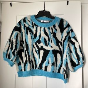 ZARA Zebra Print Cropped Sweater